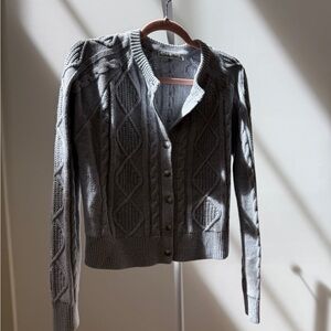 Abercrombie Crop Cable Knit Button-Front Women’s Sweater Cardigan - Light Gray